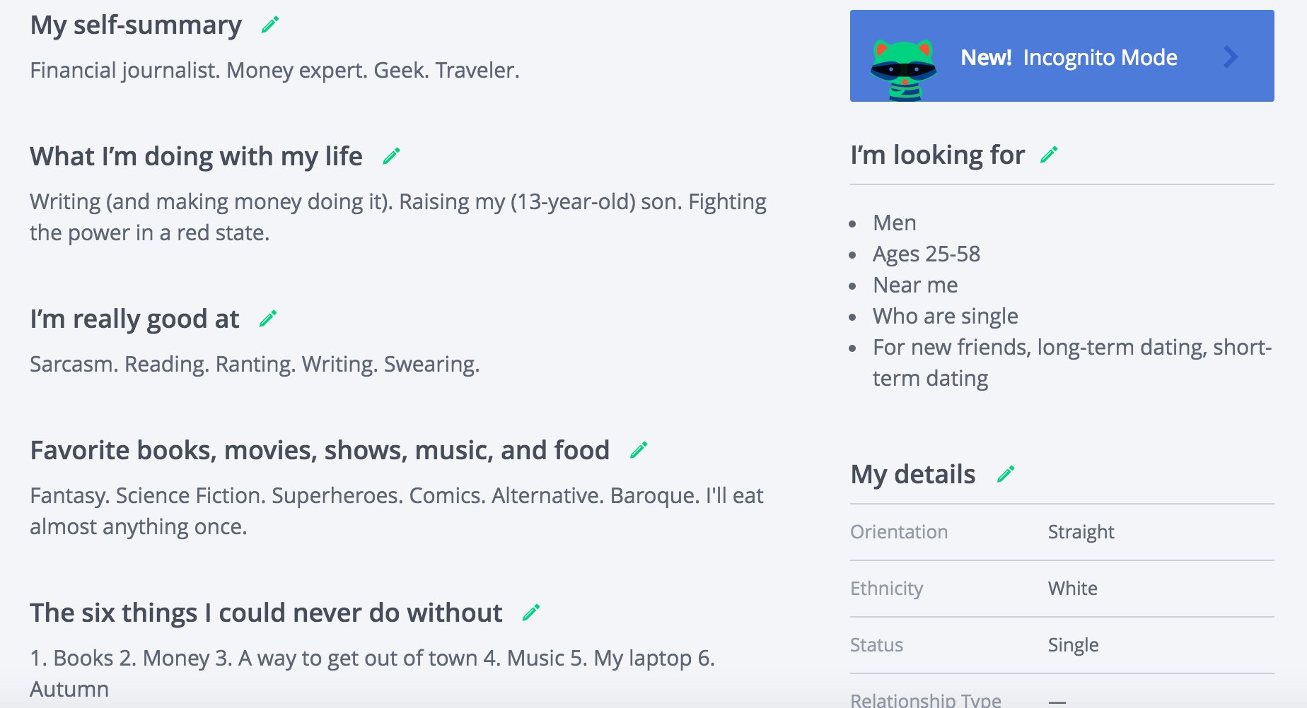 My very real OK Cupid profile 1/2